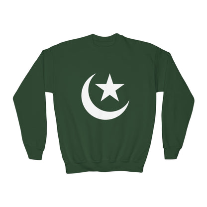 Kids Crescent & Star Crewneck Sweatshirt – Green Pakistan Flag Inspired Pullover