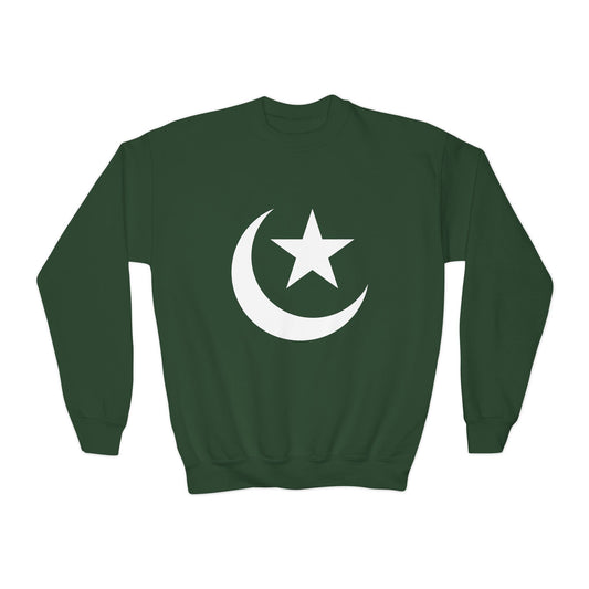 Kids Crescent & Star Crewneck Sweatshirt – Green Pakistan Flag Inspired Pullover